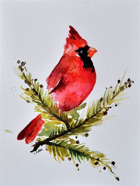 ORIGINAL Watercolor Bird Painting, Red ... | Christmas watercolor, Christmas paintings ...