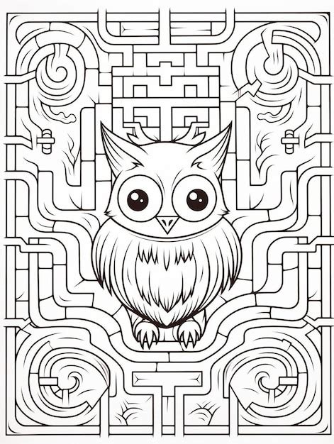 Premium AI Image | an owl with a round face is shown in a black and white drawing.