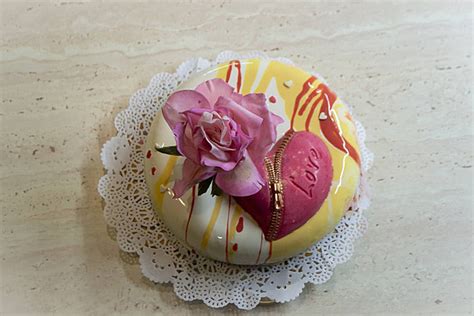 Fondant Flowertopped Mousse Cake With Edible Chocolate Heart And Rose ...