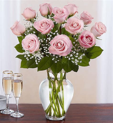 One Dozen Pink Long Stem Roses in a Vase in Glendale, CA | Honey Bee Flowers