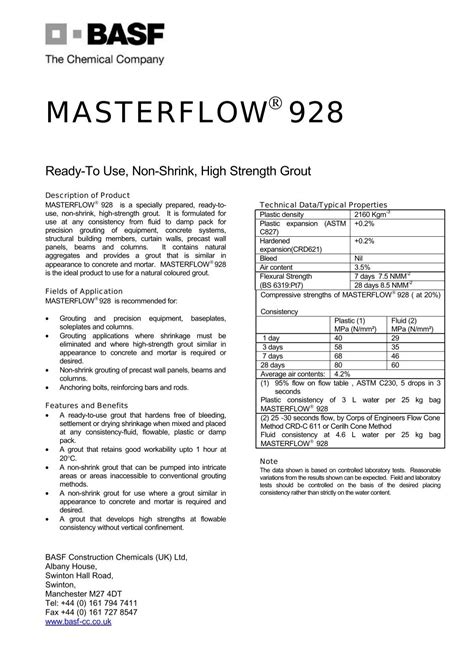 Masterflow 928 TDS - Arcon Supplies