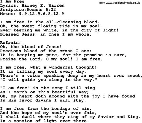 Good Old Hymns - I Am Free - Lyrics, Sheetmusic, midi, Mp3 audio and PDF