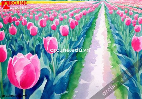 Hướng dẫn các bước vẽ hoa tulip bằng màu nước | ArcLine Academy