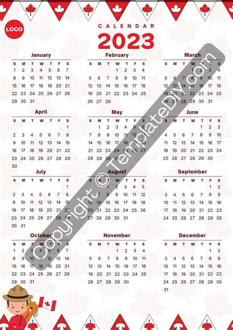 Canada 2023 Calendar Template Printable in Pdf, Word & Excel | Template ...