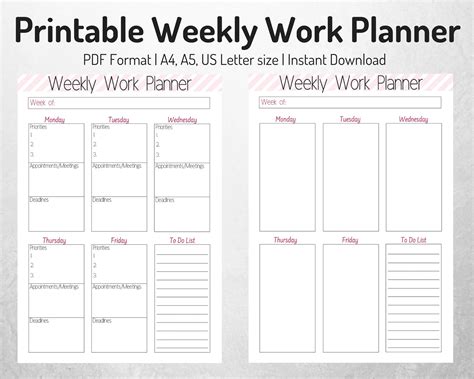 Weekly Planner Printable Fillable Work Organizer Weekly Planner | Images and Photos finder