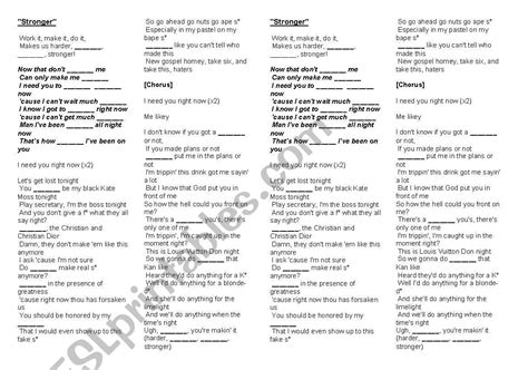 Kanye West - Stronger - ESL worksheet by clara7santos