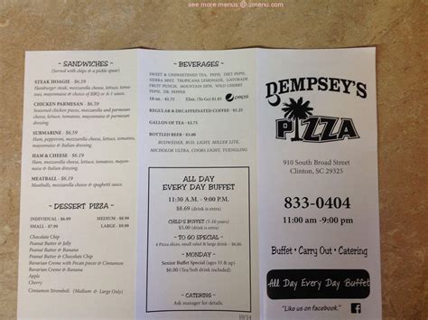 Menu at Dempsey's Pizza pizzeria, Clinton, 910 S Broad St