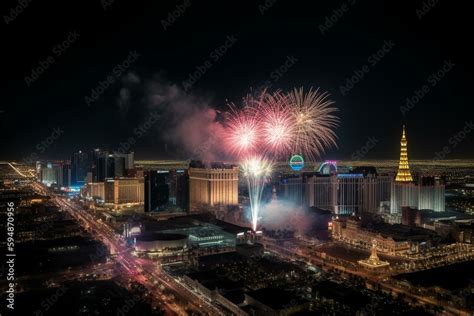 Fireworks over the Las Vegas Strip. Generative AI Stock Illustration | Adobe Stock