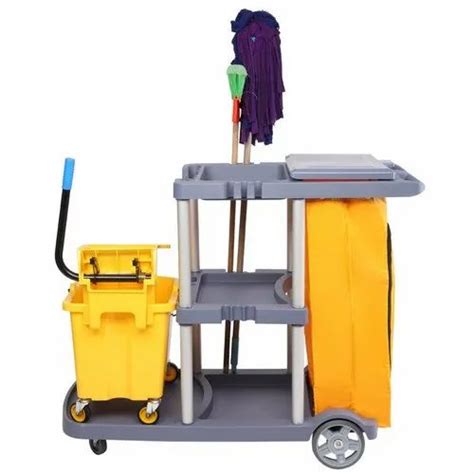 Plastic Yellow and Grey Cleaning Housekeeping Janitor Cart, For Hospitals, Bucket Capacity: 40 ...