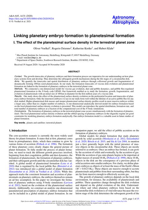 (PDF) Linking planetary embryo formation to planetesimal formation. I ...