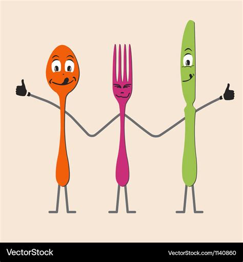 Spoon knife and fork cartoon Royalty Free Vector Image