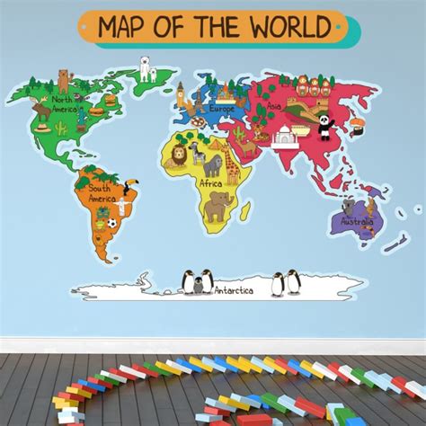 Animal World Map Wall Sticker World Map Wall Decal Kids Bedroom Home Decor