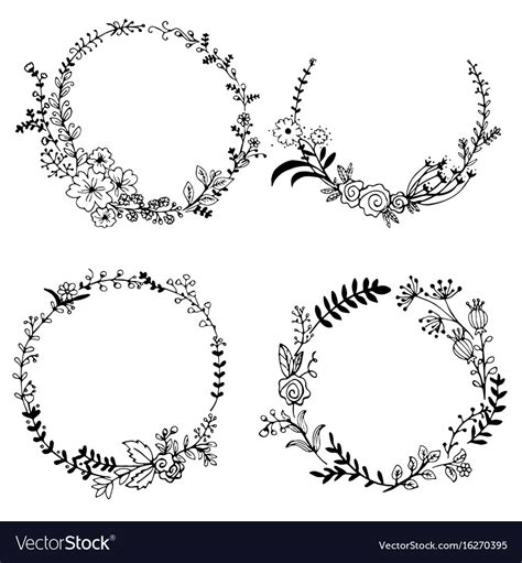 Hand drawn set of floral wreaths Royalty Free Vector Image