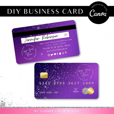 Editable Purple Sparkle Business Card Credit Card Business | Etsy