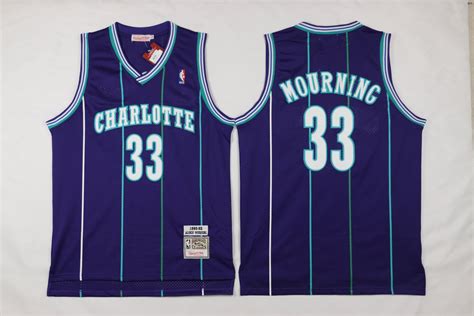 Men's Charlotte Hornets 33# Alonzo Mourning Jersey Purple Stripe