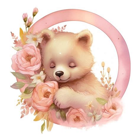 Premium AI Image | There is a teddy bear that is sitting in a circle with flowers generative ai