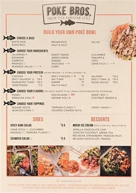 Menu at Poke Bros. restaurant, Dover