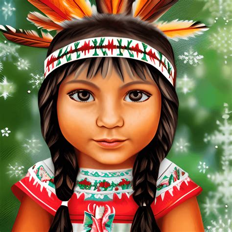 Pretty Native American Girl Sugar Green Christmas with Presents · Creative Fabrica