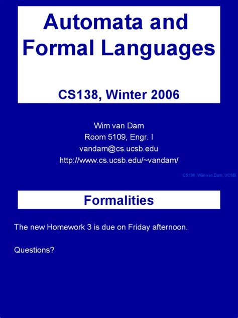 Automata and Formal Languages: CS138, Winter 2006 | PDF | Applied Mathematics | Theoretical ...