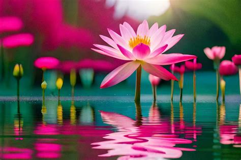 pink lotus flower in water with pink background. AI-Generated 31244194 ...