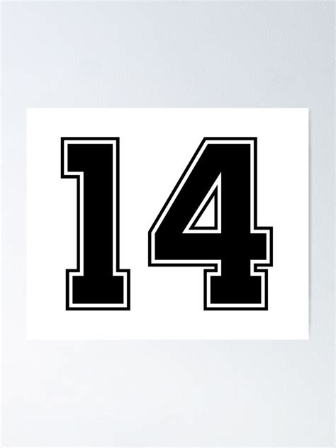 "14 American Football Classic Vintage Sport Jersey Number in black number on white background ...