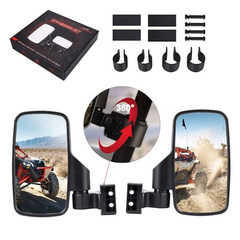 Buy Affordura UTV Mirrors Side View 360° Rotate UTV Side Mirrors for 1.65 to 2 inch Roll Bar ...