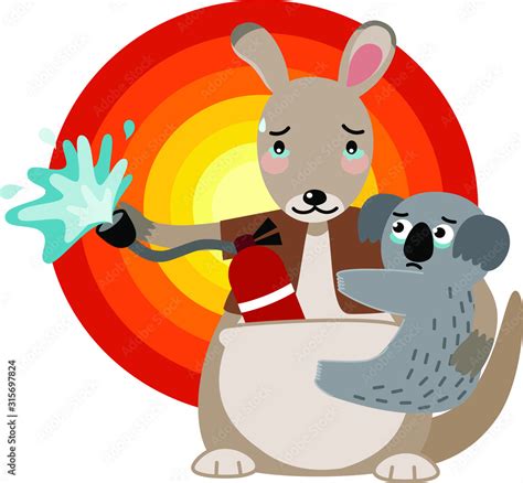 kangaroo and koala are sad and hold fire extinguisher flat cartoon design Vector illustration ...