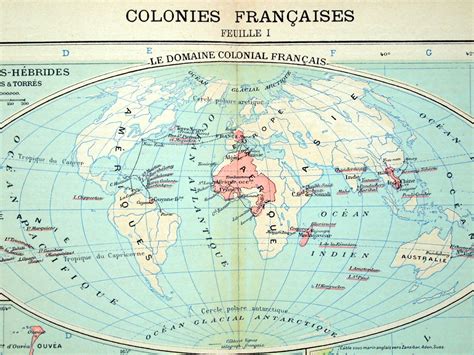 1893 Large French Antique Map of French Colonies by bananastrudel