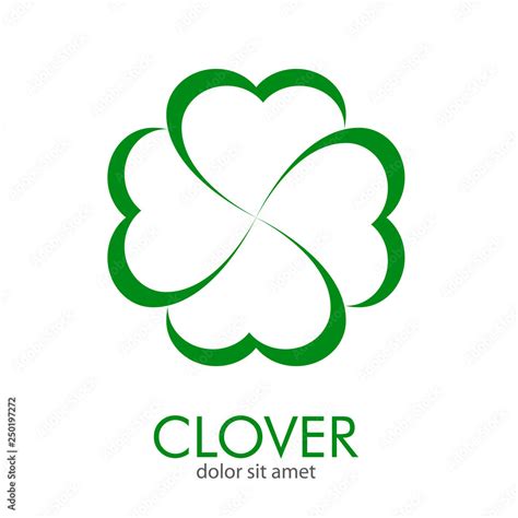 Logotipo abstracto con texto CLOVER con trébol lineal de 4 hojas en color verde Stock Vector ...