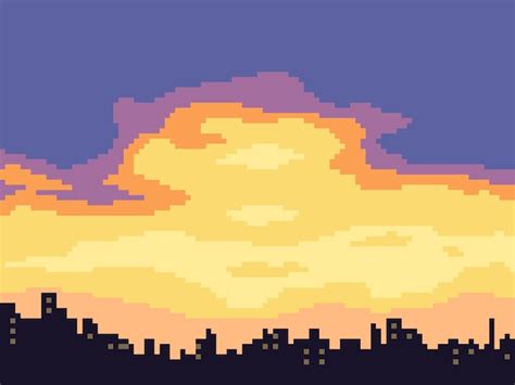 Premium Vector | Pixel art of sky sunset view