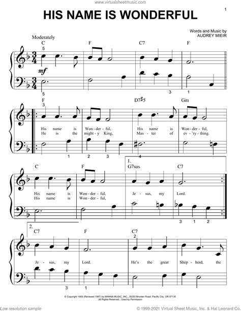 His Name Is Wonderful sheet music for piano solo (big note book)