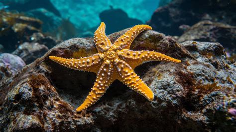 red starfish on coral reef, underwater photography of starfish, marine life ecosystem, tropical ...