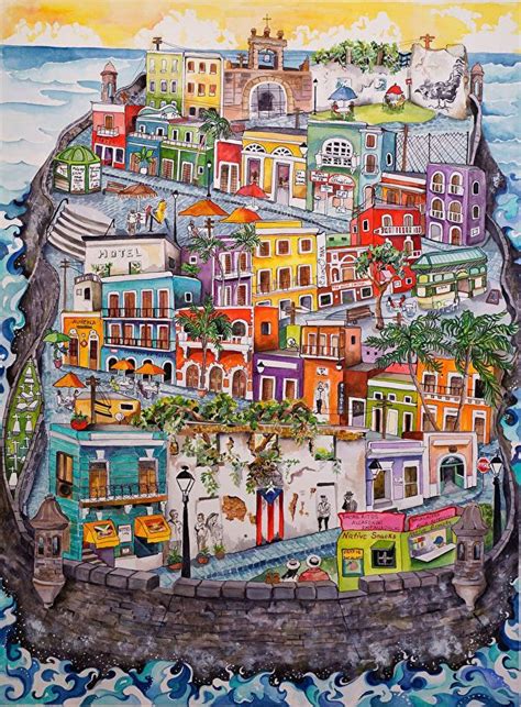 Old San Juan, Puerto Rico by Linnea Pergola Watercolor ~ 30" x 22" | Puerto rico art, San juan ...