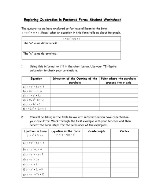 Exploring Quadraticsin Factored Form Student - Exploring Quadratics in ...