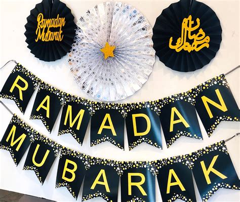 Ramadan Mubarak Banner with Black Silver Paper Fans | Etsy