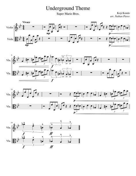 Super Mario Bros. - Underground Theme Sheet music for Violin, Viola (String Duet) | Musescore.com