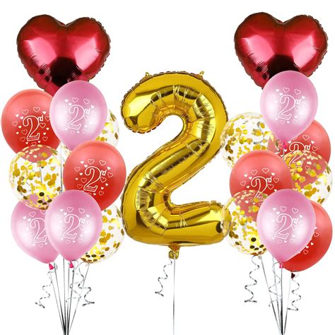 ZLJQ Baby Girl Bay Happy 2nd Birthday Confetti Balloons Set For 2 Years ...