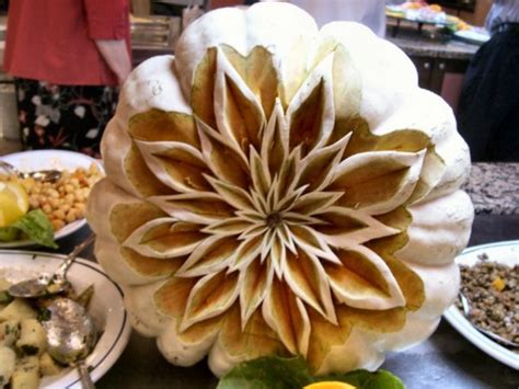 Carved squash in the dining room. | Photo