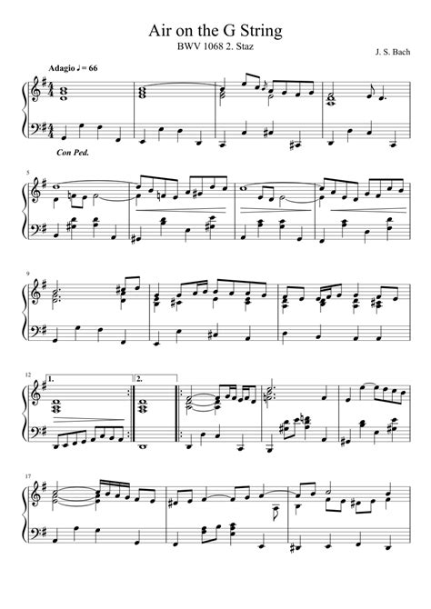 Johann Sebastian Bach Air On The G String Sheet Music (Easy Piano ...