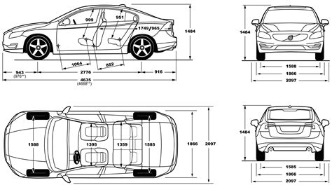 Volvo S60 2018 Blueprint - Download free blueprint for 3D modeling