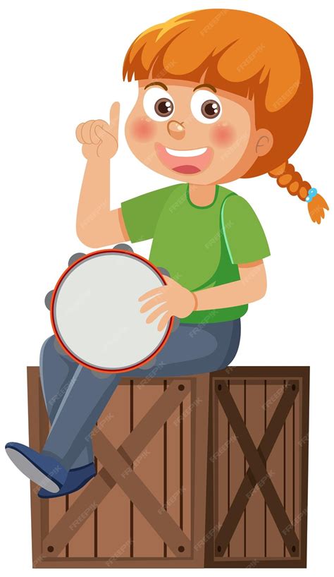 Premium Vector | A girl playing tambourine