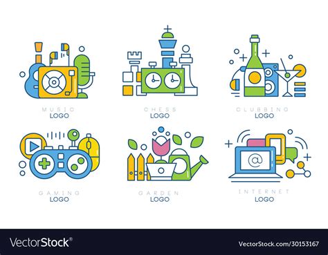 Hobby logo templates collection music chess Vector Image