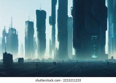 Big Skyscrappers Cyberpunk City Concept Art Stock Illustration ...