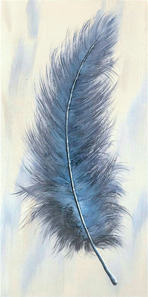 a painting of a blue feather on a white background