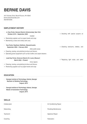 Day Porter Resume Sample & Tips | Online Resume Builder