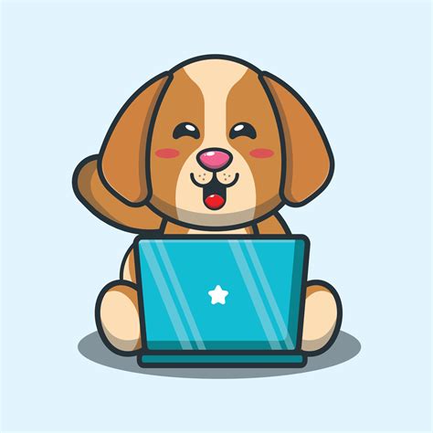 Cute dog with laptop cartoon vector illustration. 6595362 Vector Art at Vecteezy