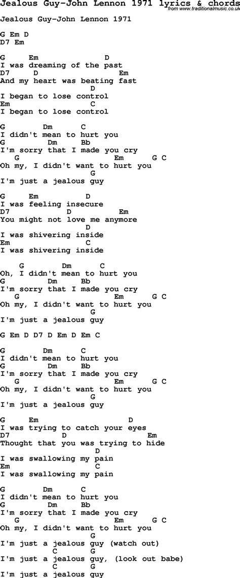 Love Song Lyrics for: Jealous Guy-John Lennon 1971 with chords for ...