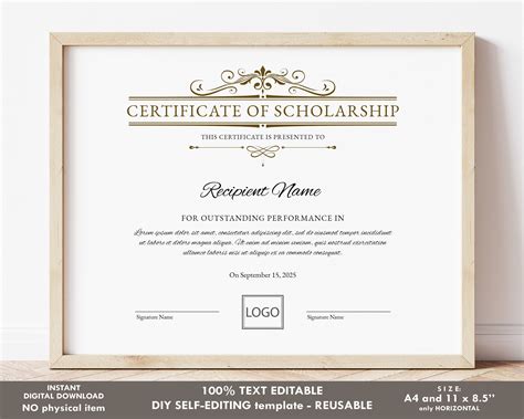 Printable Certificate of Scholarship Logo EDITABLE - Etsy