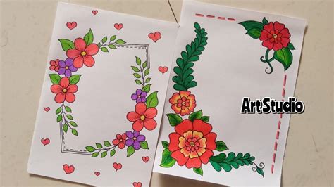 two cards with flowers and hearts on them