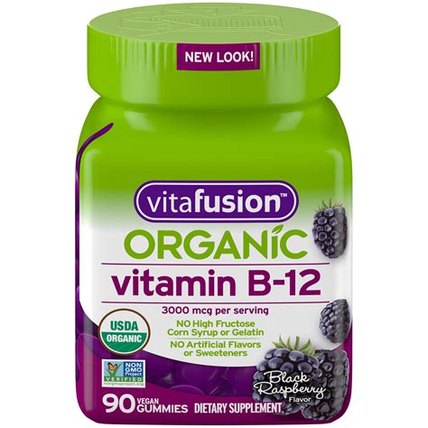 Vitafusion Organic B12 Gummy Vitamin, 90 Count - Non-GMO, Gluten-Free, No Gelatin, No HFCS ...